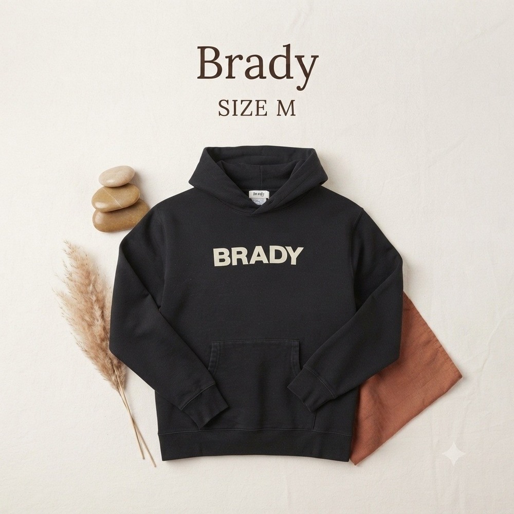 Brady Brand Minimalist Spellout Hoodie Black Athleisure Mens Medium